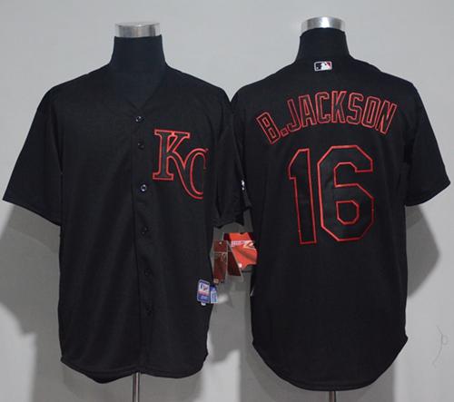 Royals #16 Bo Jackson Black Strip Stitched MLB Jersey